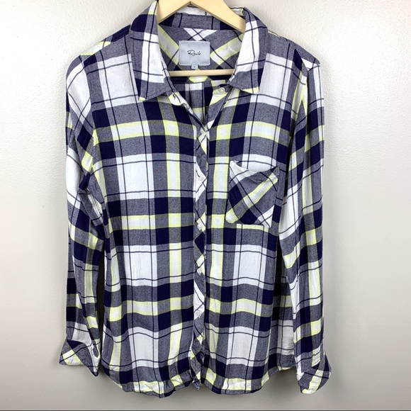 Rails Tops - Rails Hunter Plaid Button Down Top Flannel Navy Blue Yellow Fall Layer Large